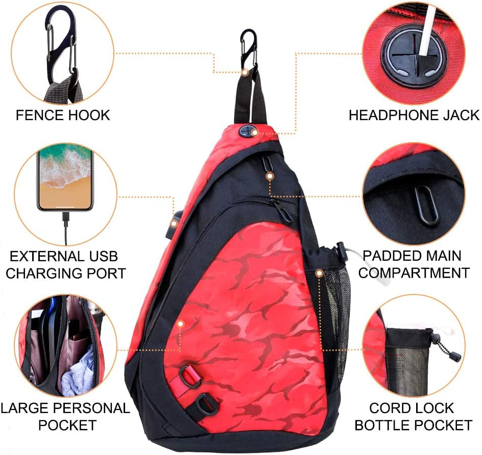 Pickleball Bag, Sport Pickleball Sling Bag for Women Man, Adjustable Pickleball Bag with Water Bottle Holder, Fits 2 Paddles and All Your Other Gear